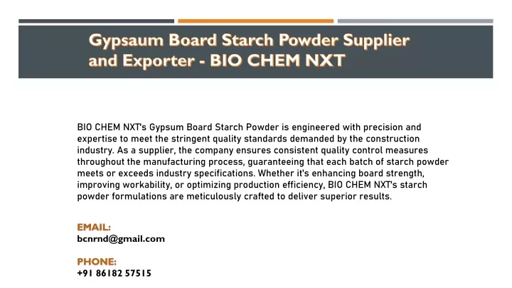 gypsaum board starch powder supplier and exporter bio chem nxt