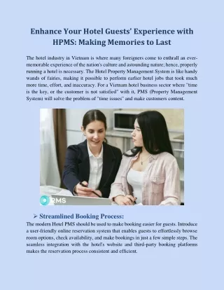 Enhance Your Hotel Guests' Experience with HPMS: Making Memories to Last