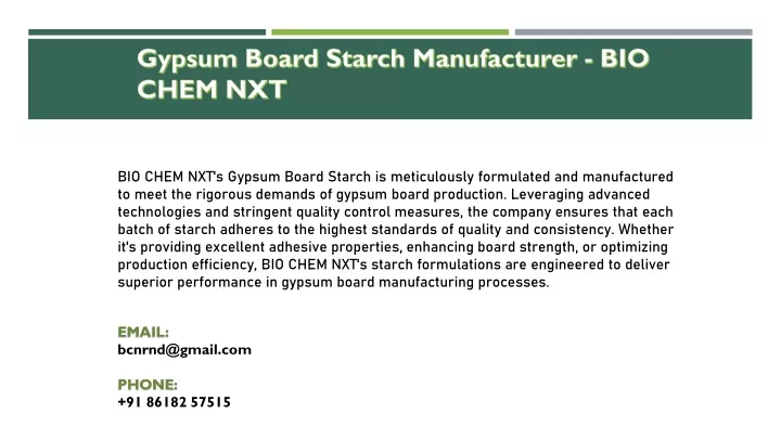 gypsum board starch manufacturer bio chem nxt