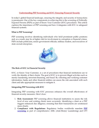 understanding pep screening and kyc ensuring