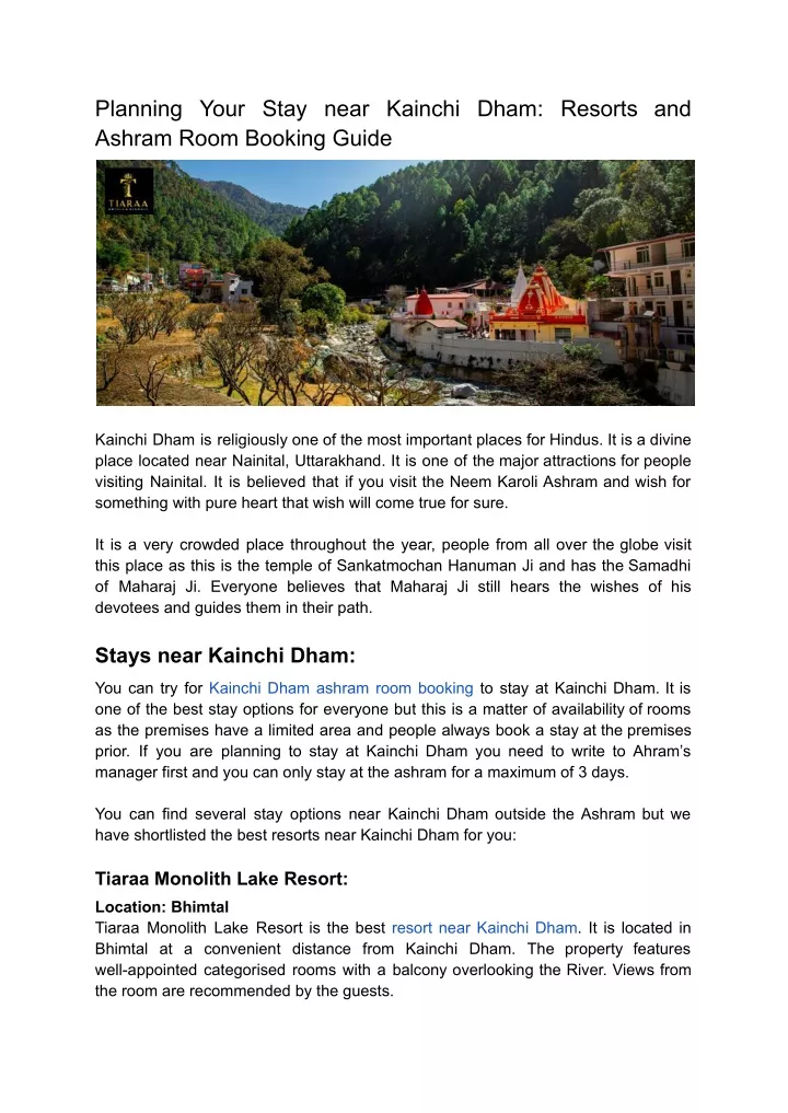 planning your stay near kainchi dham resorts