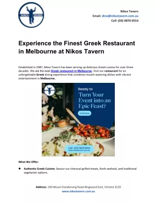 Experience the Finest Greek Restaurant in Melbourne at Nikos Tavern