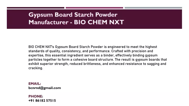 gypsum board starch powder manufacturer bio chem nxt