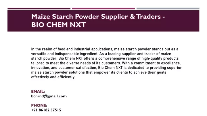 maize starch powder supplier traders bio chem nxt