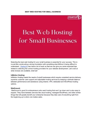 BEST WEB HOSTING FOR SMALL BUSINESS