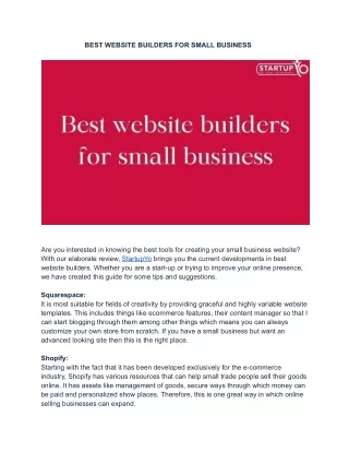 BEST WEBSITE BUILDERS FOR SMALL BUSINESS