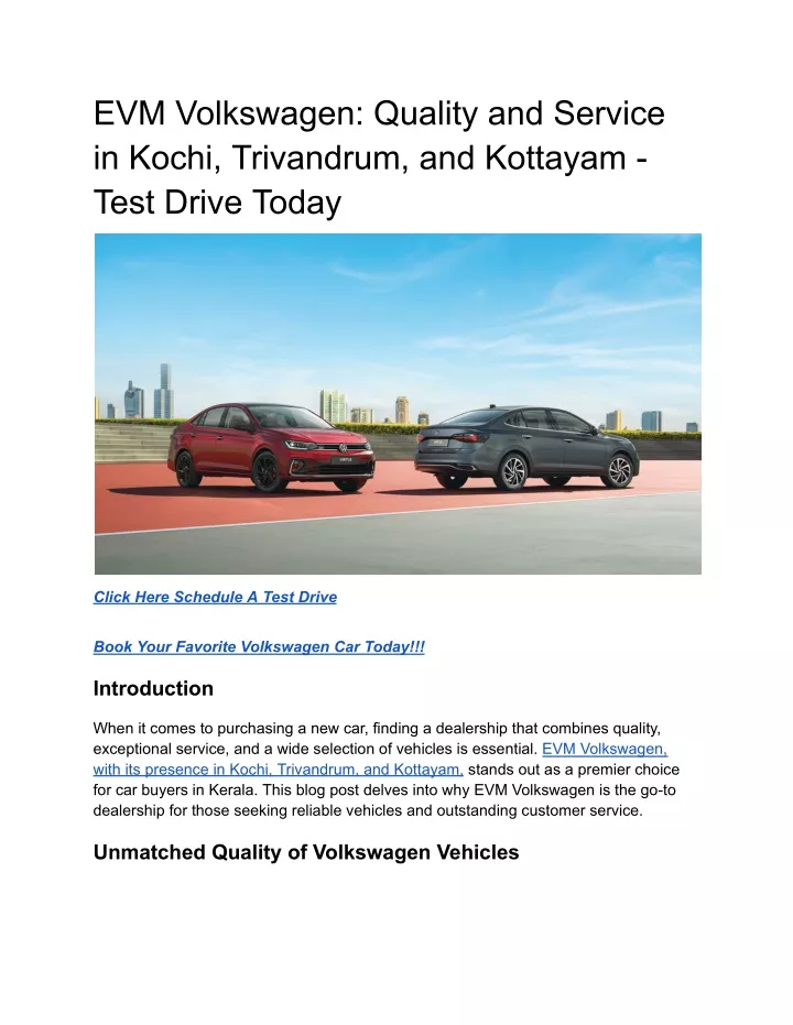 evm volkswagen quality and service in kochi