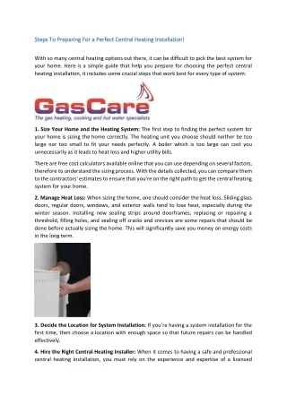 Steps To Preparing For a Perfect Central Heating Installation!