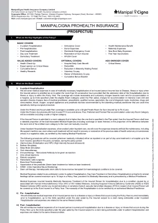Explore the ManipalCigna ProHealth Insurance Prospectus