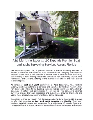 A&L Maritime Experts, LLC is excited to announce the expansion of their speciali