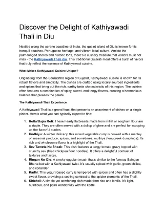 Discover the Delight of Kathiyawadi Thali in Diu