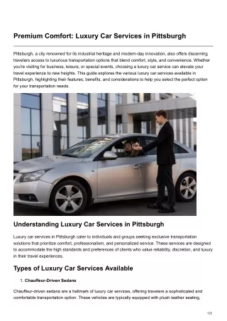 Premium Comfort Luxury Car Services in Pittsburgh