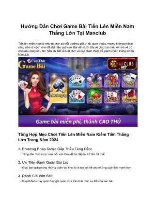 Hướng Dẫn Chơi Game Bài Tiến Lên Miền Nam Thắng Lớn Tại Manclub