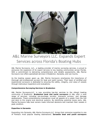 A&L Marine Surveyors LLC. Expands Expert Services across Florida's Boating Hubs