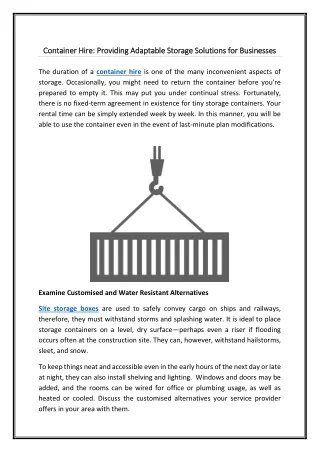 Container Hire Providing Adaptable Storage Solutions for Businesses 17-06-2024