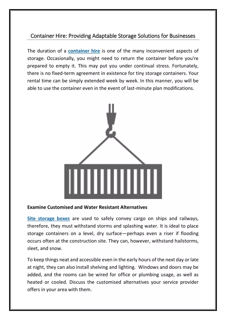 container hire providing adaptable storage