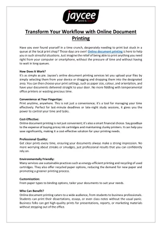 Jaycee - Transform Your Workflow with Online Document Printing
