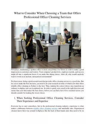 What to Consider When Choosing a Team that Offers Professional Office Cleaning Services