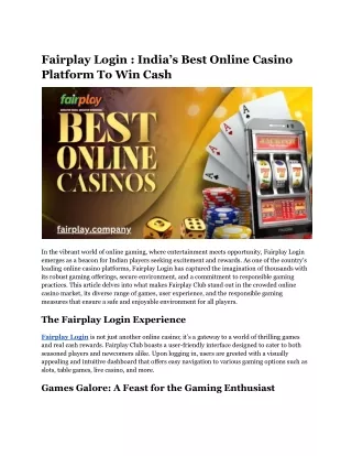 Fairplay Login - India’s Best Online Casino Platform To Win Cash