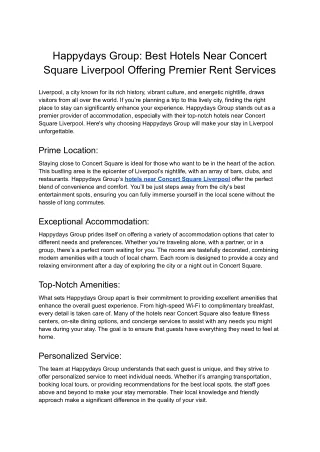 Happydays Group Best Hotels Near Concert Square Liverpool Offering Premier Rent Services