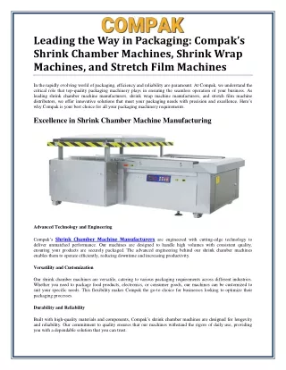 Compak’s Shrink Chamber Machines, Shrink Wrap Machines, and Stretch Film Machine