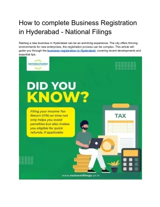 How to complete Business Registration in Hyderabad - National Filings