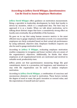 according to jeffery david whippo questionnaires