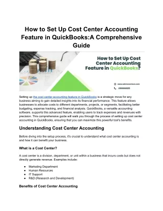 How to Set Up Cost Center Accounting Feature in QuickBooks