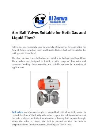 Are Ball Valves Suitable for Both Gas and Liquid Flow