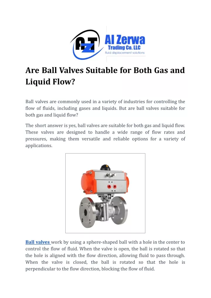 are ball valves suitable for both gas and liquid