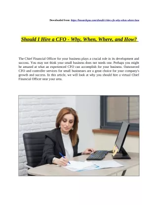Should I Hire a CFO - Why, When, Where, and How?