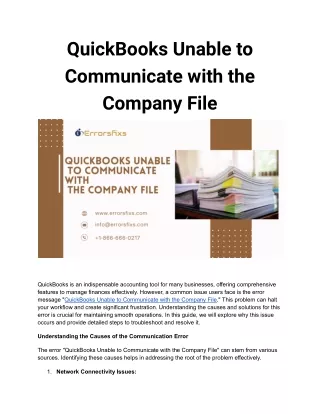 quickbooks unable to communicate with the company