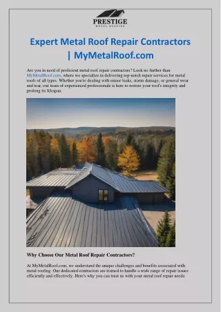 Expert Metal Roof Repair Contractors