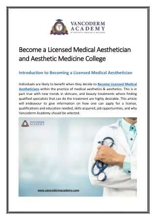 Become a Licensed Medical Aesthetician and Aesthetic Medicine College Introducti
