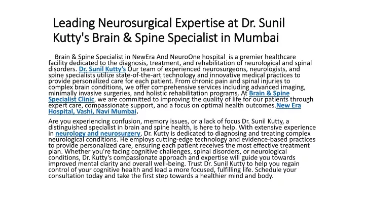 leading neurosurgical expertise at dr sunil kutty s brain spine specialist in mumbai