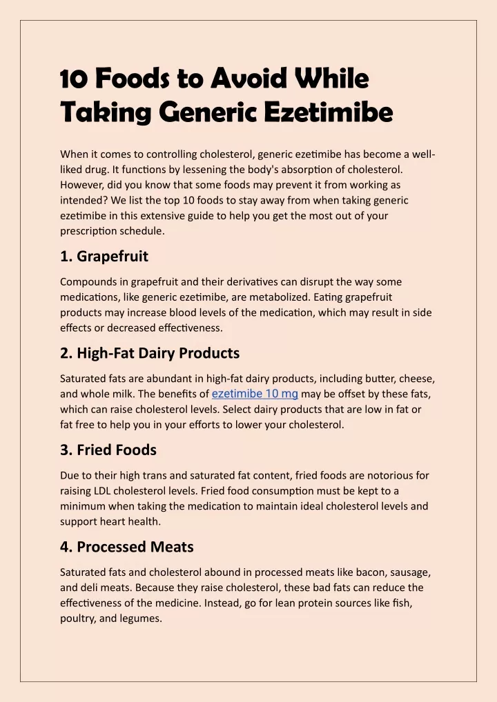 10 foods to avoid while taking generic ezetimibe