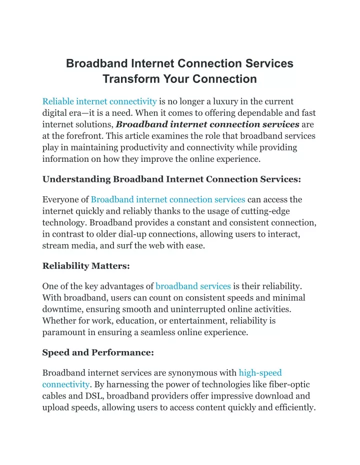 broadband internet connection services transform