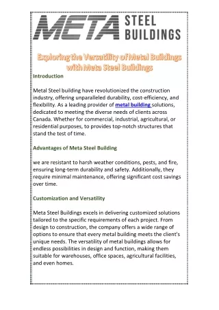 Exploring the Versatility of Metal Buildings with Meta Steel Buildings