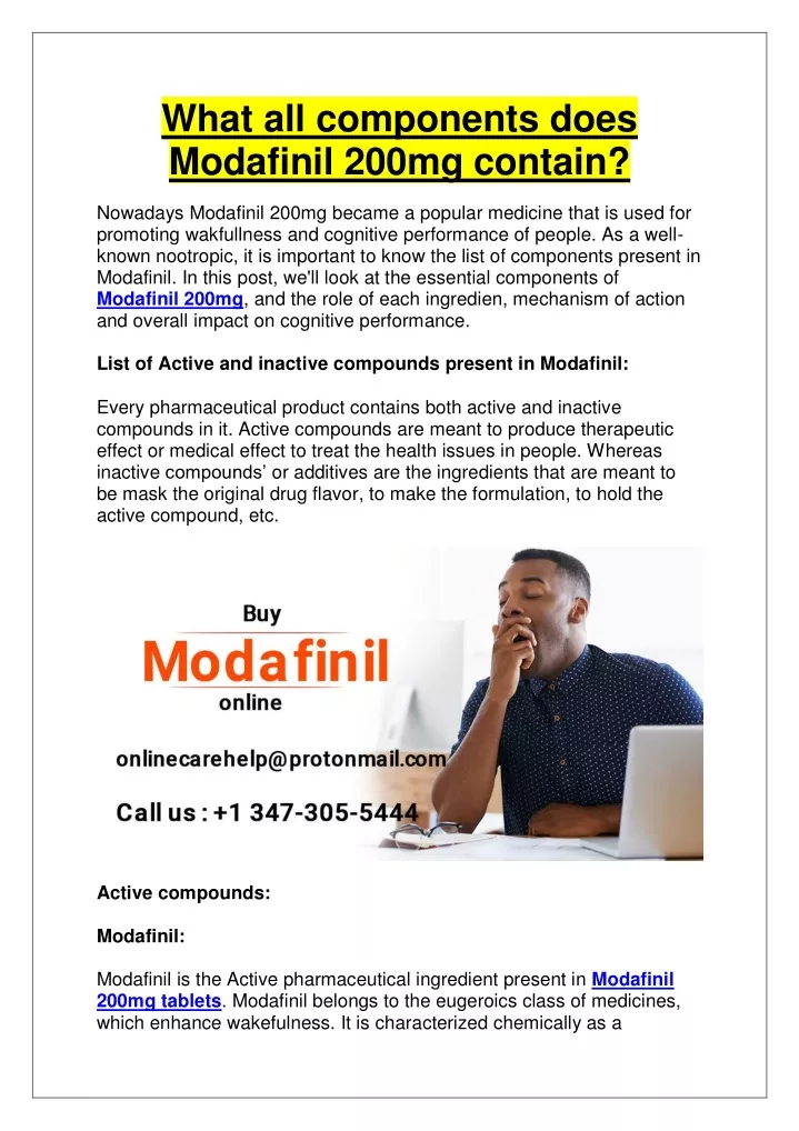 what all components does modafinil 200mg contain