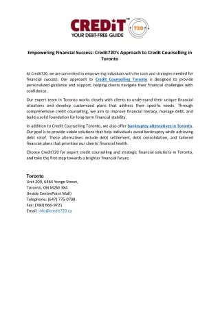 Empowering Financial Success Credit720's Approach to Credit Counselling in Toronto