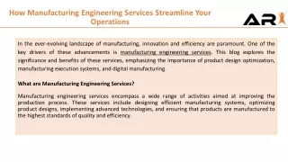 how manufacturing engineering services streamline your operations