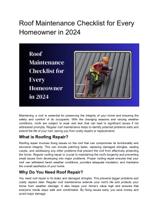 Roof Maintenance Checklist for Every Homeowner in 2024