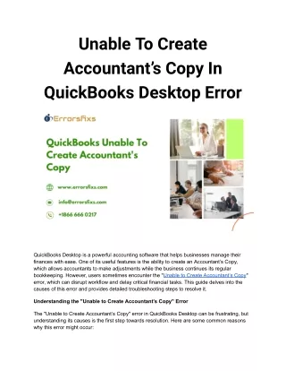unable to create accountant s copy in quickbooks