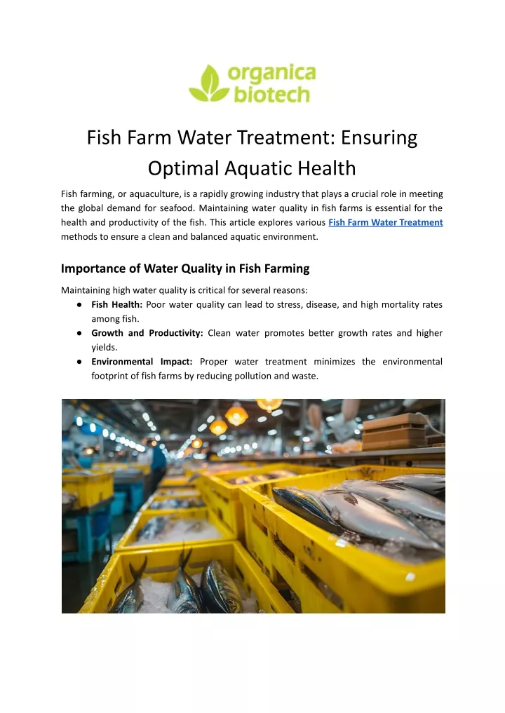 fish farm water treatment ensuring optimal