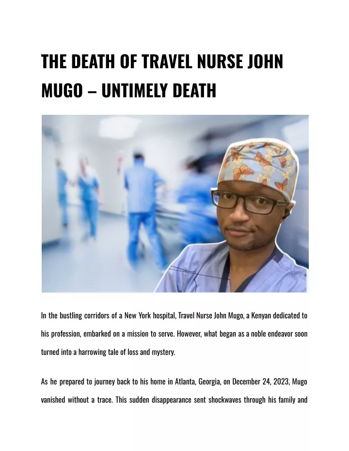 the death of travel nurse john mugo untimely death