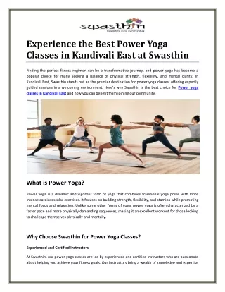 Best Power Yoga Classes in Kandivali East at Swasthin