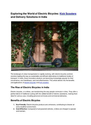 Exploring the World of Electric Bicycles_ Kick Scooters and Delivery Solutions in India