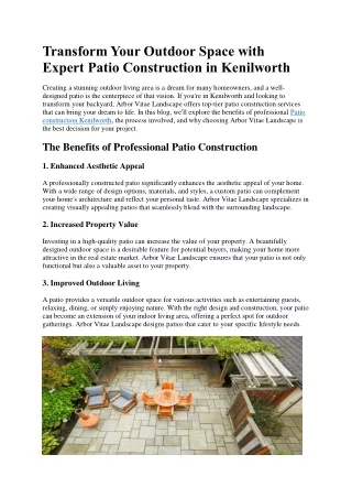 Transform Your Outdoor Space with Expert Patio Construction in Kenilworth