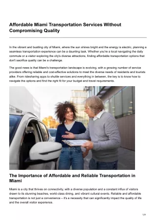 Affordable Miami Transportation Services Without Compromising Quality