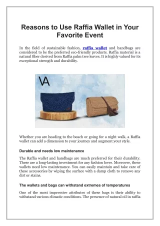 Reasons to Use Raffia Wallet in Your Favorite Event